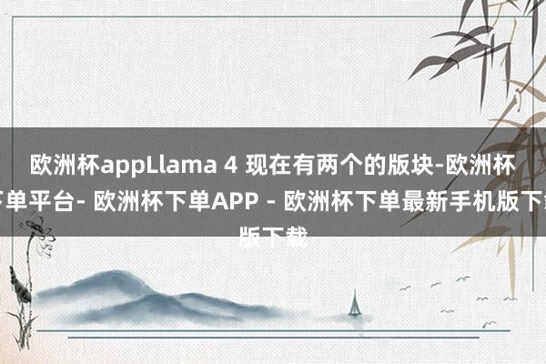 欧洲杯appLlama 4 现在有两个的版块-欧洲杯下单平台- 欧洲杯下单APP - 欧洲杯下单最新手机版下载