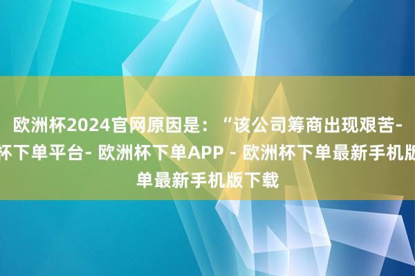 欧洲杯2024官网原因是：“该公司筹商出现艰苦-欧洲杯下单平台- 欧洲杯下单APP - 欧洲杯下单最新手机版下载